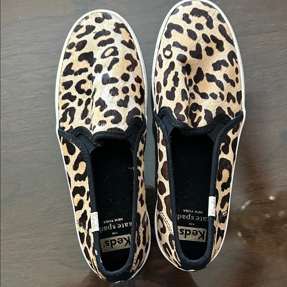 Kate Spade/Keds Calf Hair Leopard Print Slip-On Sneakers - Tan/Black